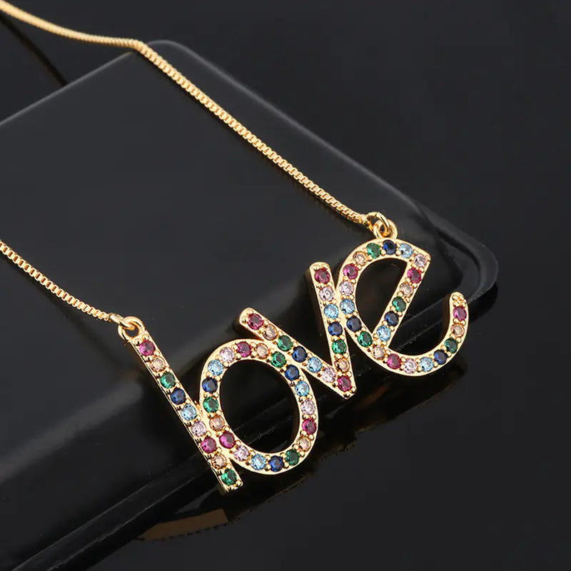 Women's Colorful Zircon LOVE Necklace in South American Style