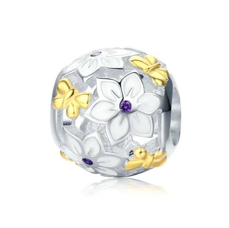 S925 Silver Personalized Beads with 9999 Gold Flower