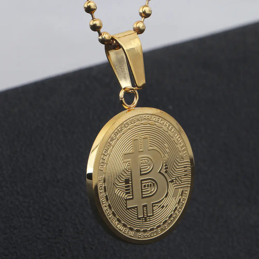 Titanium Steel Bitcoin Pendant and Necklace Wholesale