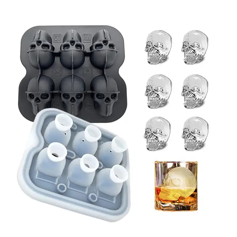 Creative Skull Ice Tray Silicone Mold - 6-Cube Design
