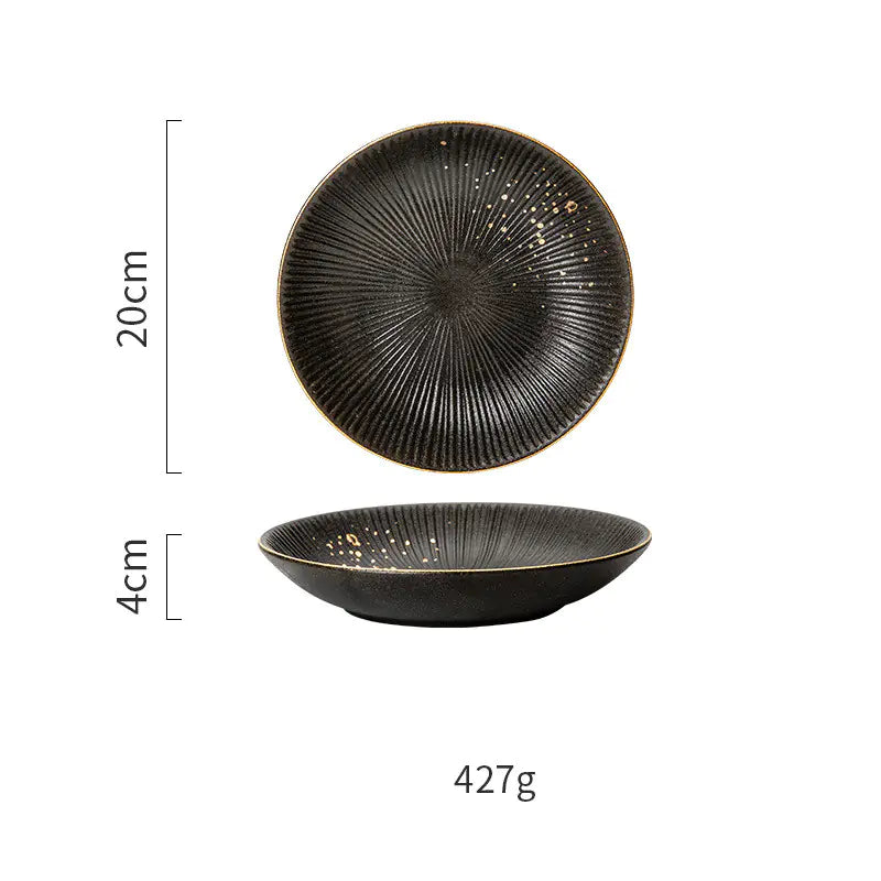 Nordic Black Tableware Set with Gold Trim (Dinner Plates)