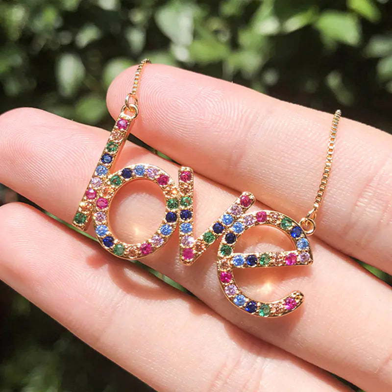 Women's Colorful Zircon LOVE Necklace in South American Style