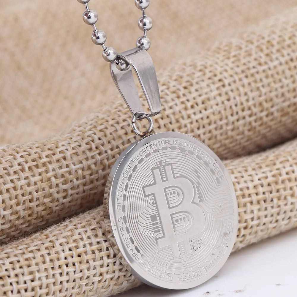 Titanium Steel Bitcoin Pendant and Necklace Wholesale