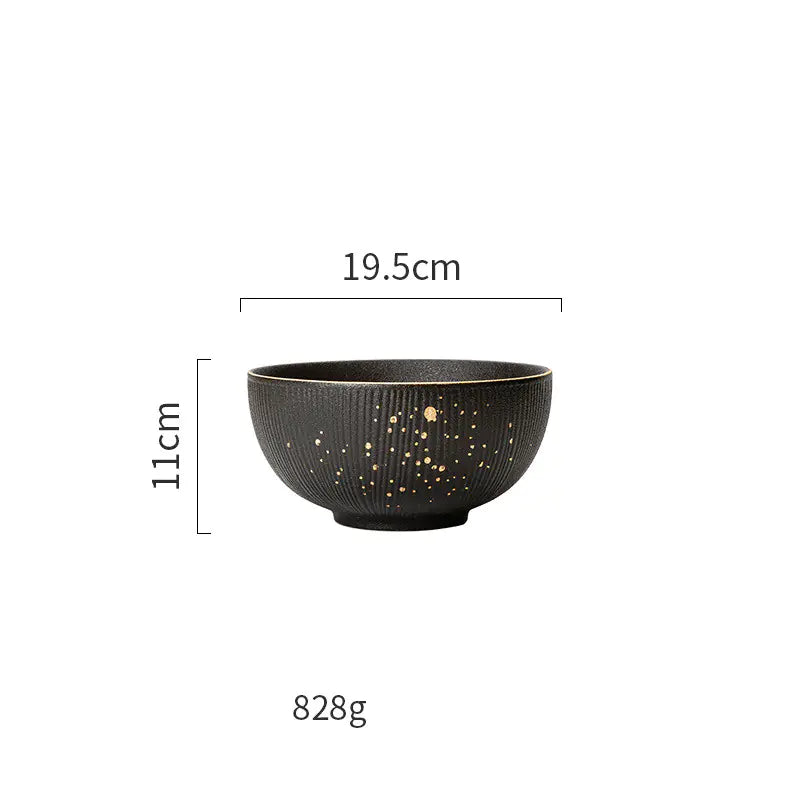 Nordic Black Tableware Set with Gold Trim (Dinner Plates)