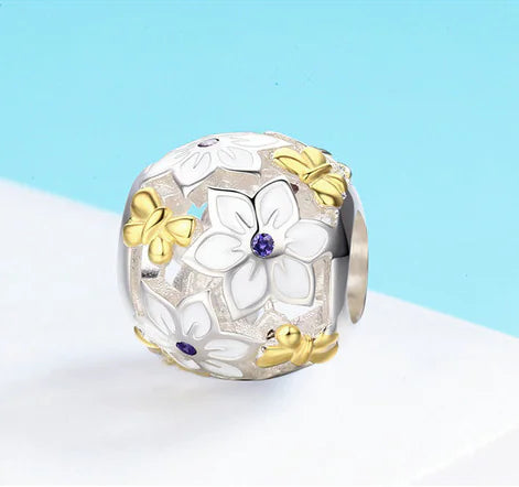 S925 Silver Personalized Beads with 9999 Gold Flower