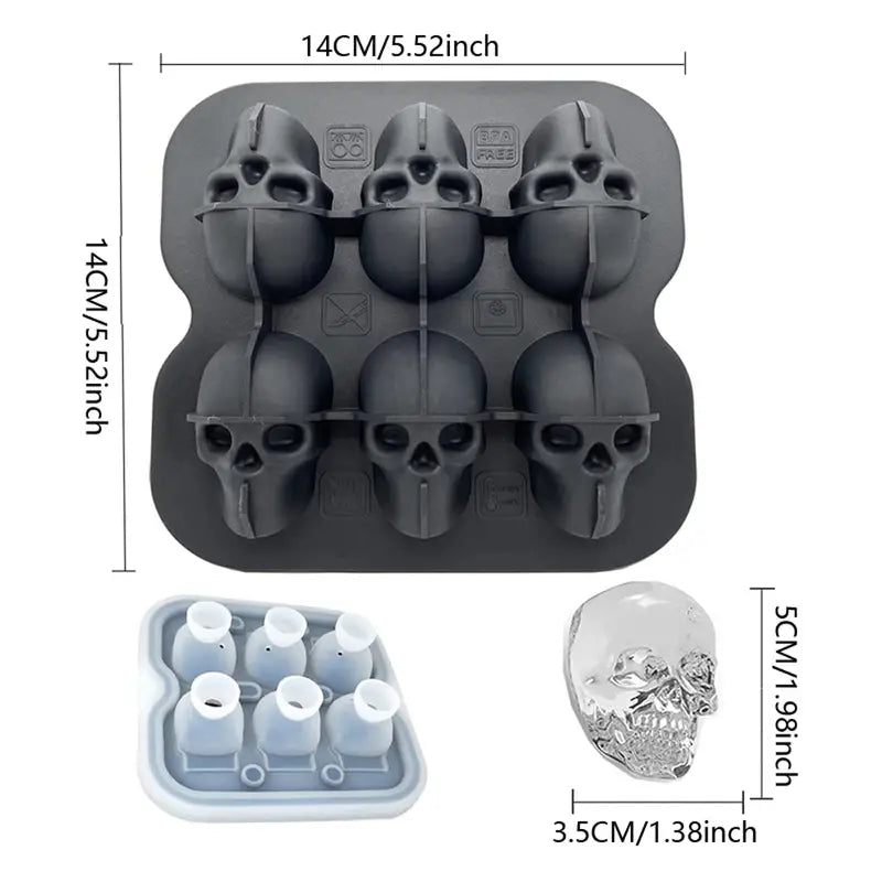 Creative Skull Ice Tray Silicone Mold - 6-Cube Design