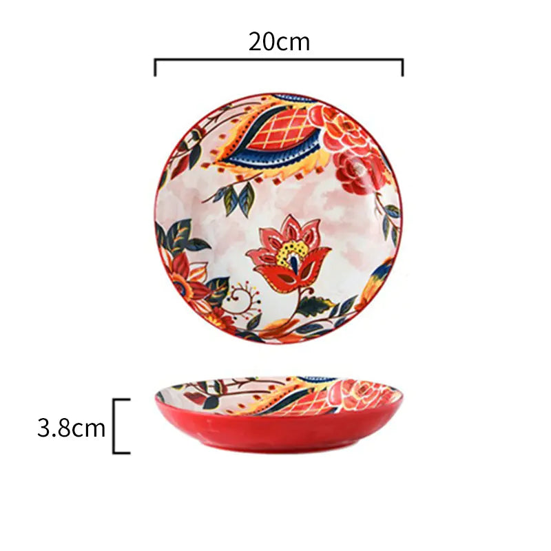 Japanese Style Painted Ceramic Bowl and Plate Set
