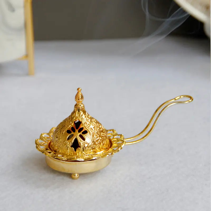 Gold Metal Incense Burner, Modern Arabic Design