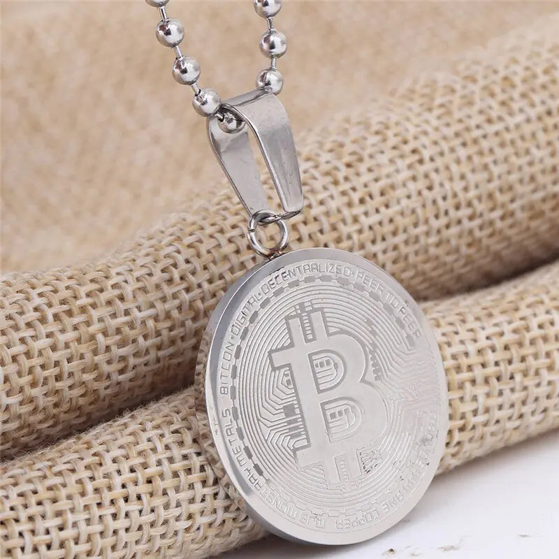 Titanium Steel Bitcoin Pendant and Necklace Wholesale