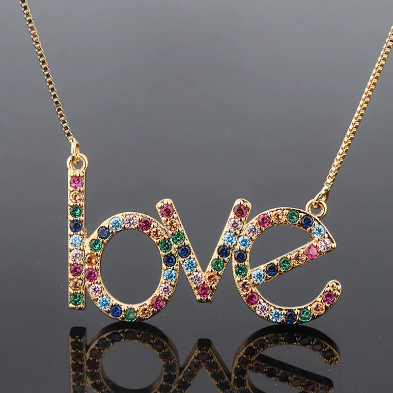 Women's Colorful Zircon LOVE Necklace in South American Style