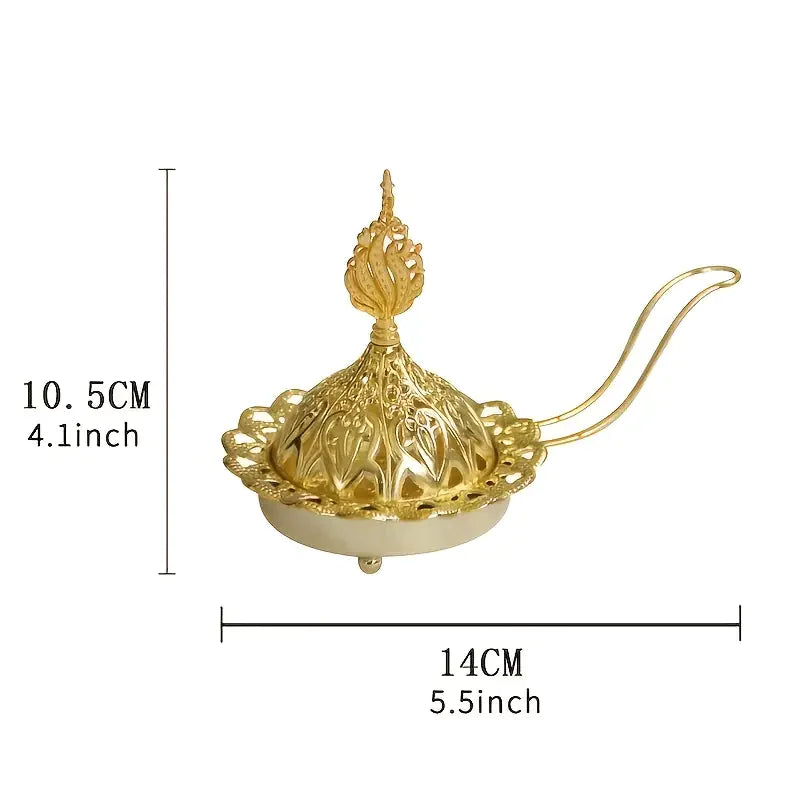 Gold Metal Incense Burner, Modern Arabic Design