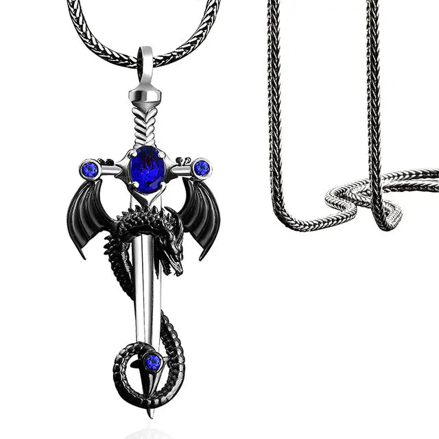 Universal Retro Dragon Sword Necklace for Men and Women