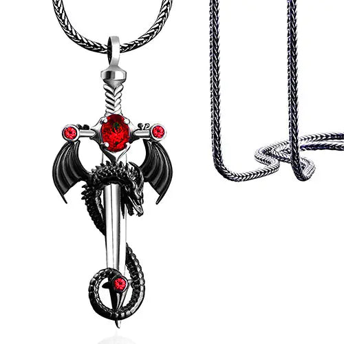 Universal Retro Dragon Sword Necklace for Men and Women