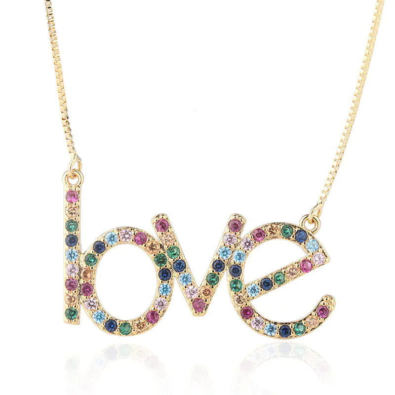 Women's Colorful Zircon LOVE Necklace in South American Style