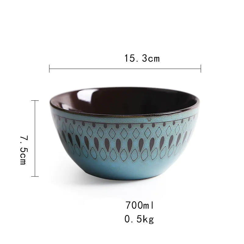 Retro Ceramic Tableware Set: Bowls, Plates, Cups