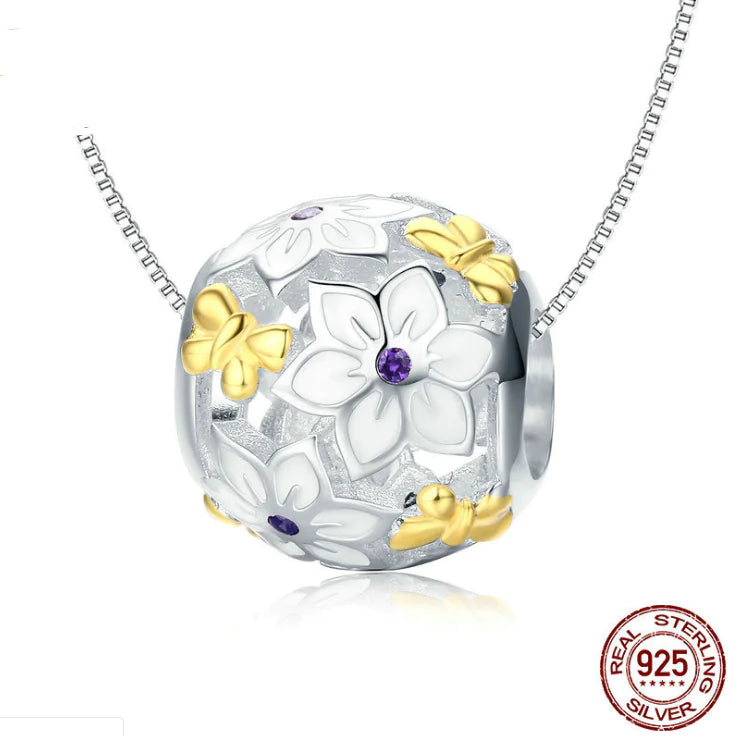 S925 Silver Personalized Beads with 9999 Gold Flower