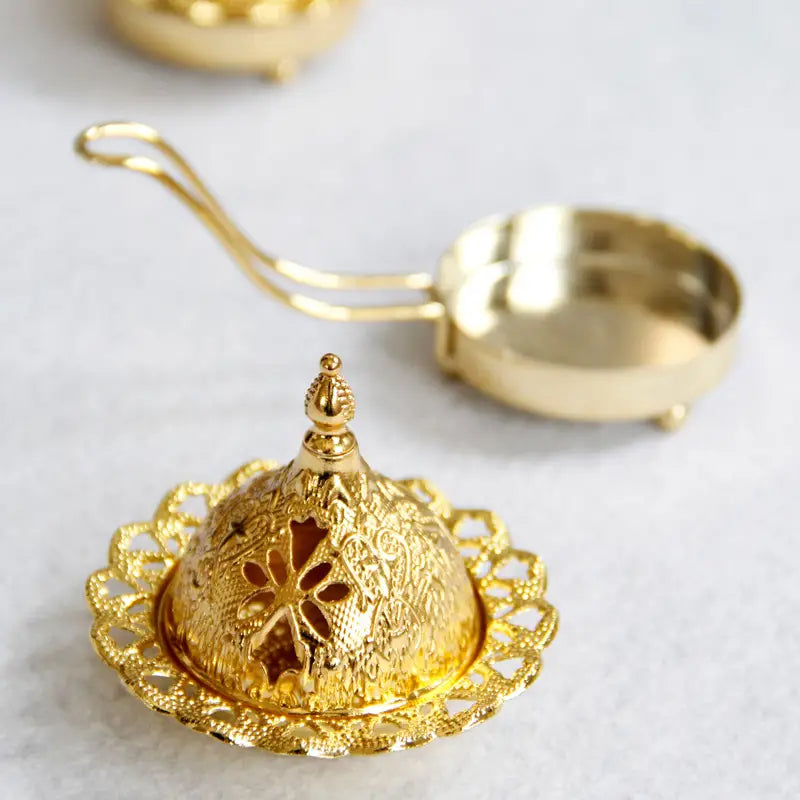 Gold Metal Incense Burner, Modern Arabic Design