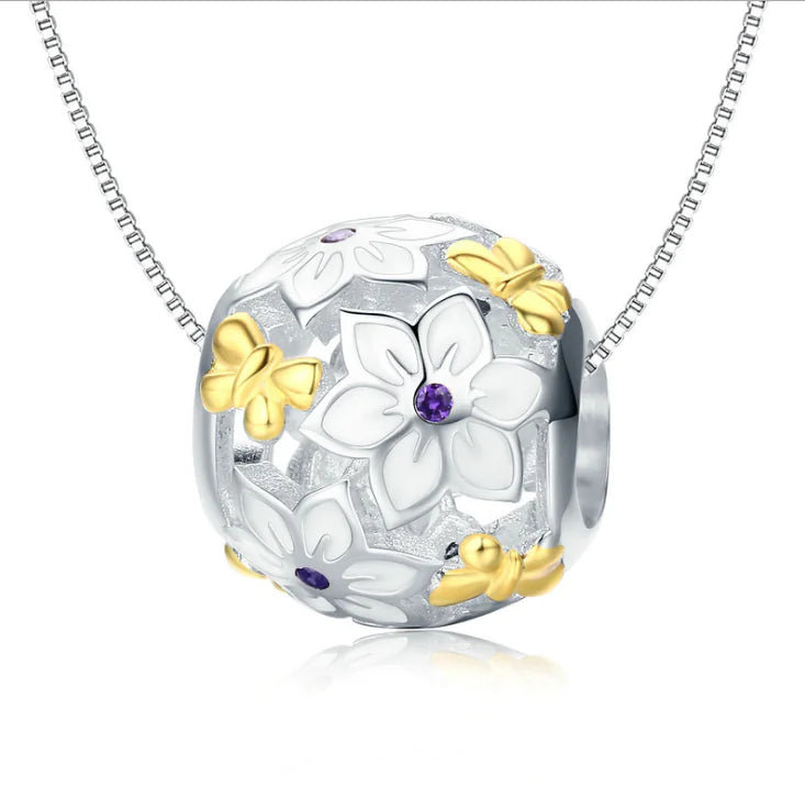 S925 Silver Personalized Beads with 9999 Gold Flower