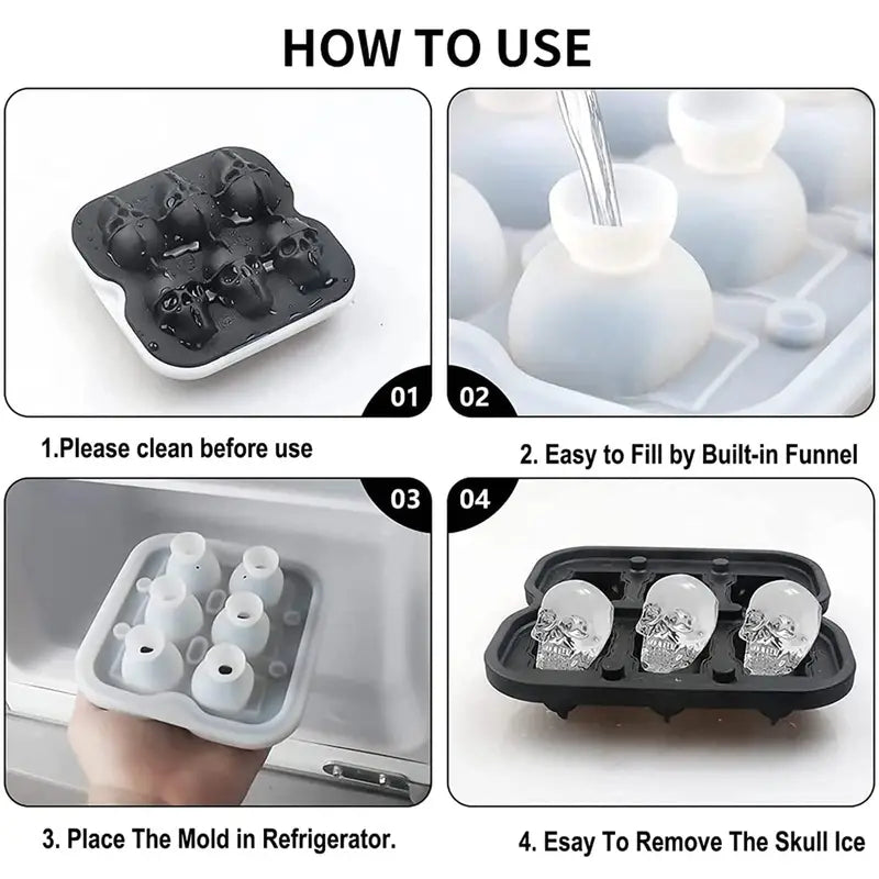 Creative Skull Ice Tray Silicone Mold - 6-Cube Design