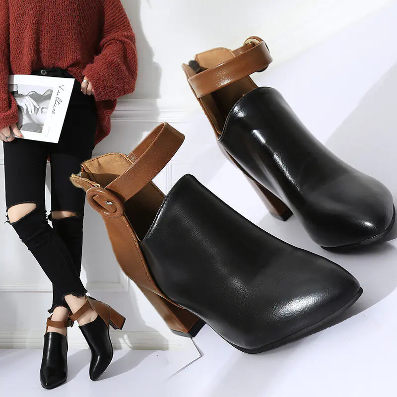Plus Size Women's Fall Ankle Boots with Mid Heel