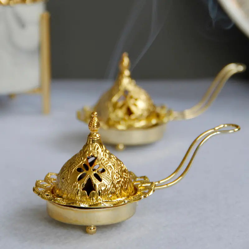Gold Metal Incense Burner, Modern Arabic Design