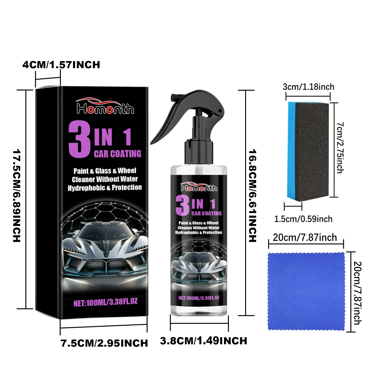 Ceramic Car Paint Spray 100ml Sponge Towel