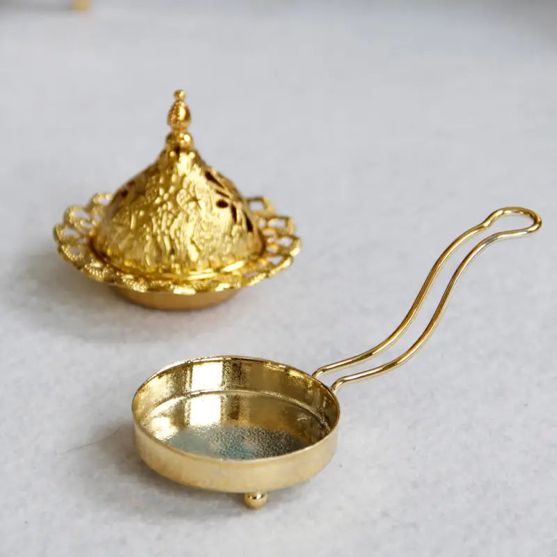 Gold Metal Incense Burner, Modern Arabic Design