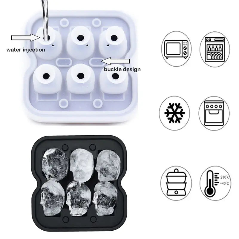 Creative Skull Ice Tray Silicone Mold - 6-Cube Design