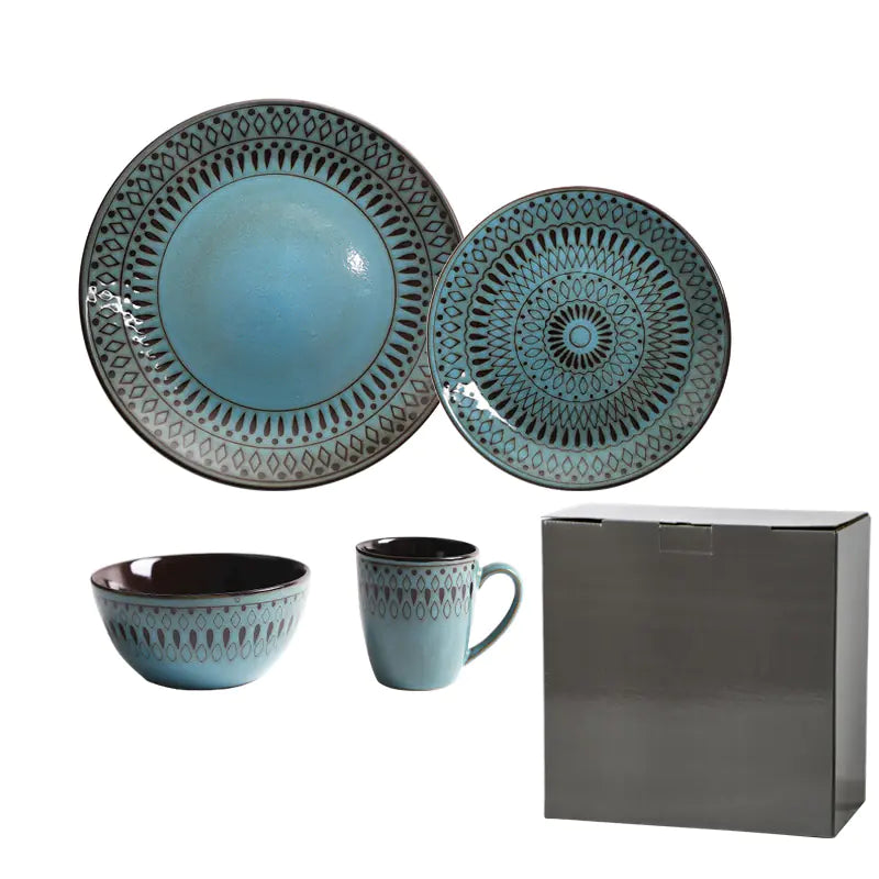 Retro Ceramic Tableware Set: Bowls, Plates, Cups