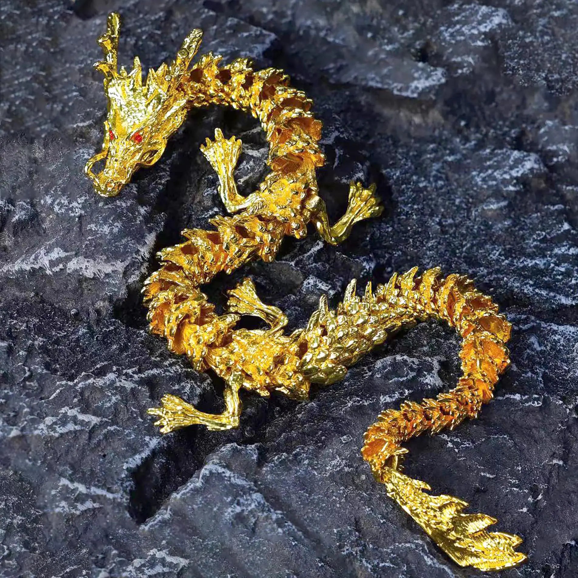 LIYAOLI Golden Dragon 3D Articulated Dragon 2024 Chinese Dragon Statue Brass Gold Dragon 26 Inch Luck Dragon for Home Office Desk Decoration