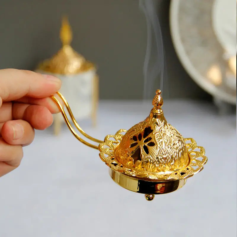 Gold Metal Incense Burner, Modern Arabic Design