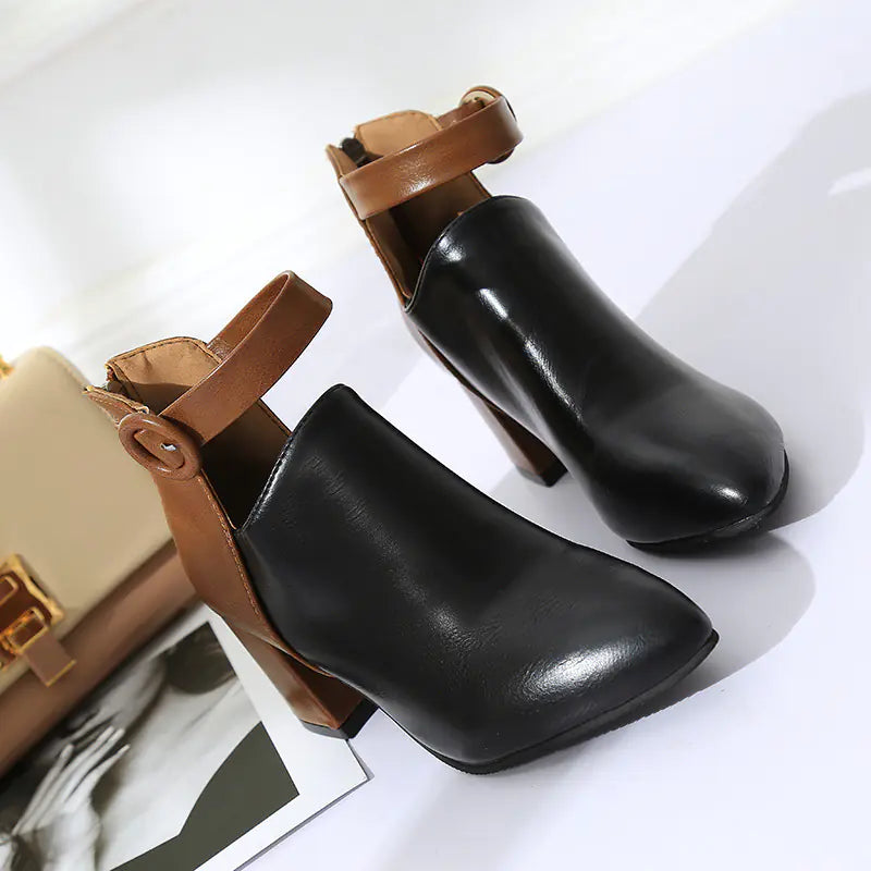 Plus Size Women's Fall Ankle Boots with Mid Heel